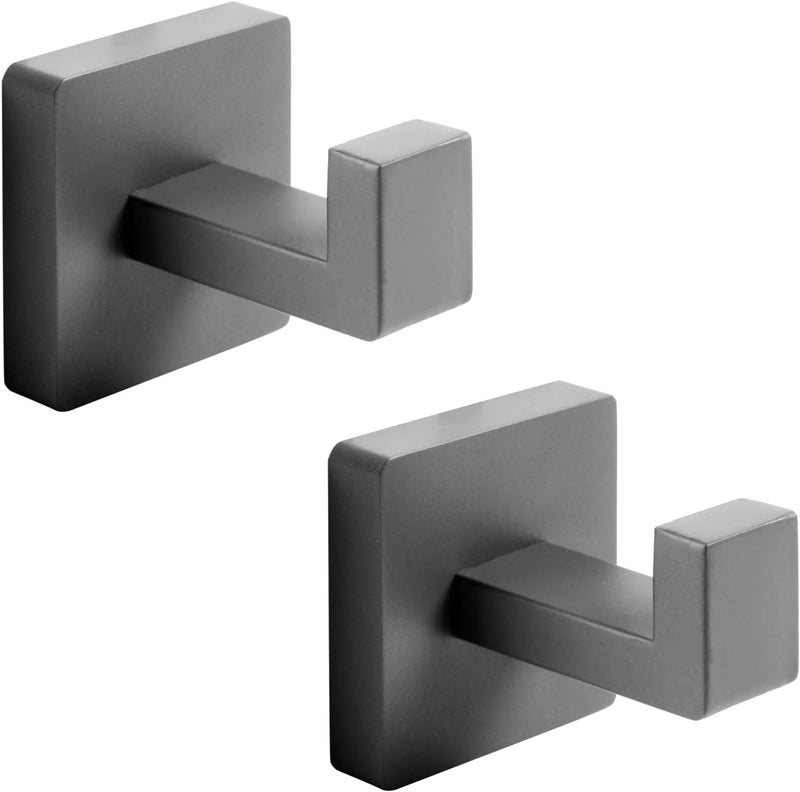 Fenas Heavy Duty Stainless Steel Towel Hooks, Wall Mounted Square Robe Hooks for Bathroom, Kitchen, Bedroom, Hotel 2 Pack Grey - Image 1